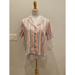 Marine Layer Lucy Button Up Shirt S/S Tencel Blend Rainbow Stripe Size XL